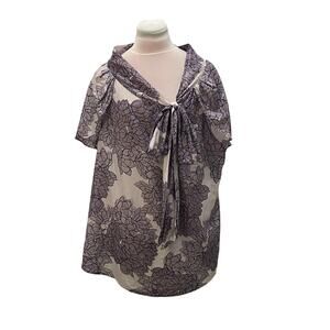 GAP Airy Lightweight Cotton Silk Floral Top Secretary Bow LARGE Office Career